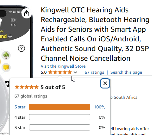 This shows the Customer reviews scoring a 100% rating out of 66 reviews on Amazon.com