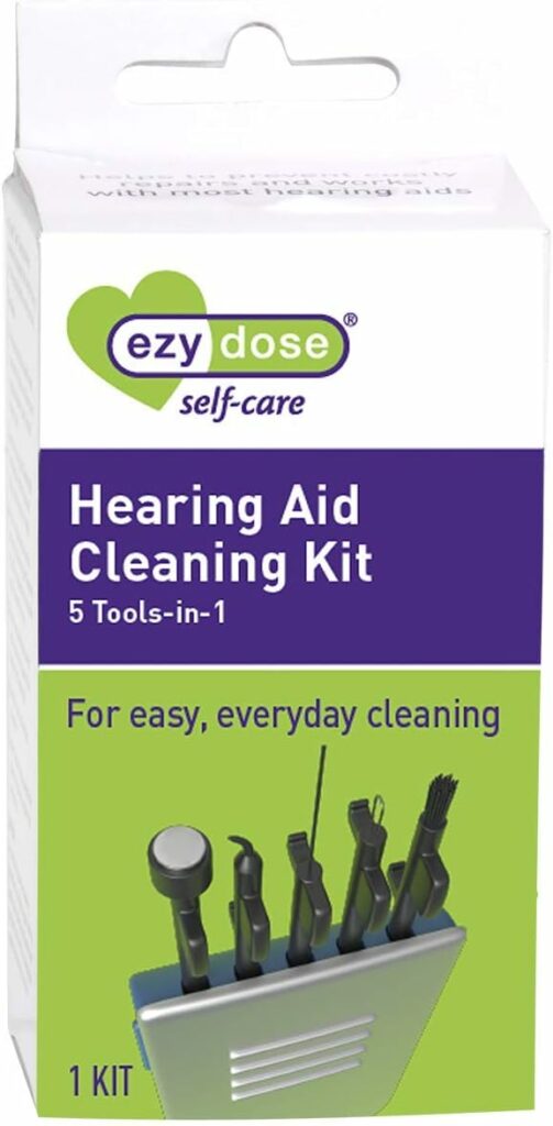 This shows the EzyDose hearing aid cleaning kit that can be bought from Amazon.com