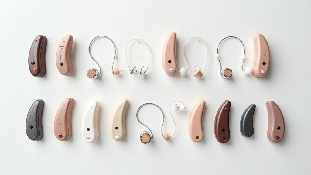 Hearing aid accessories display. This shows a variety of hearing aids that one can purchase.